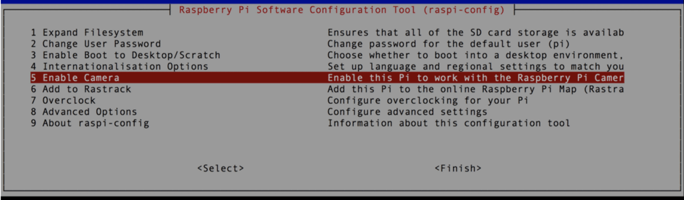 raspi-config interfacing options menu