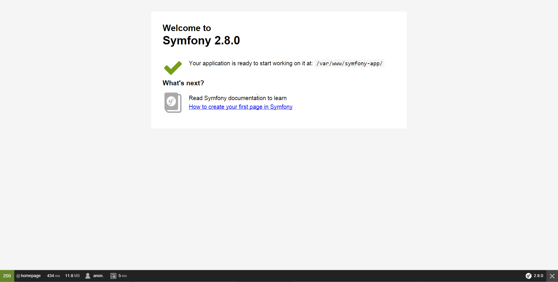 Symfony Welcome Page