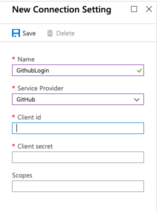 screenshot: configure an oauth setting in azure