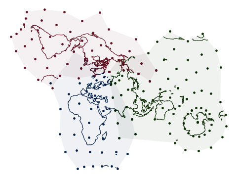 A complete map made of three sections fit together