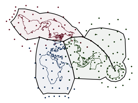 A complete map made of three sections clipped by their boundaries