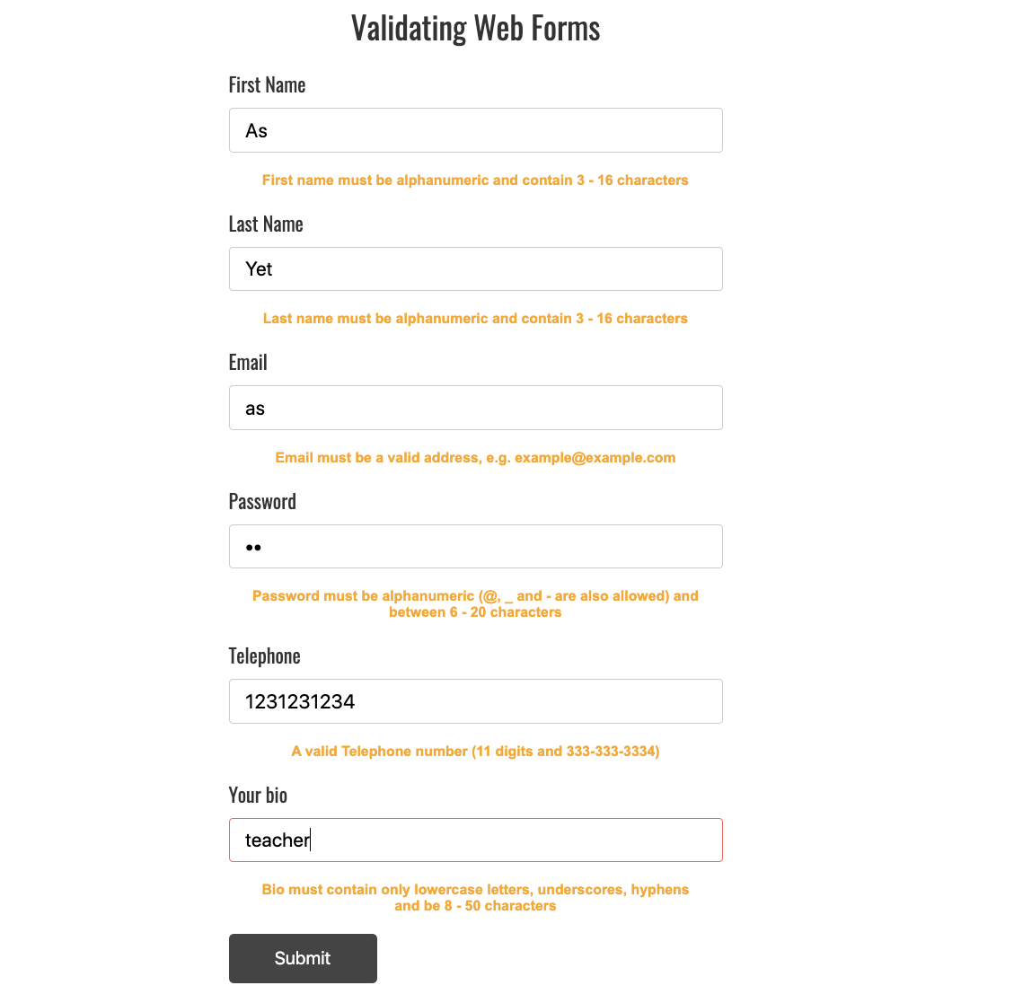 form validation