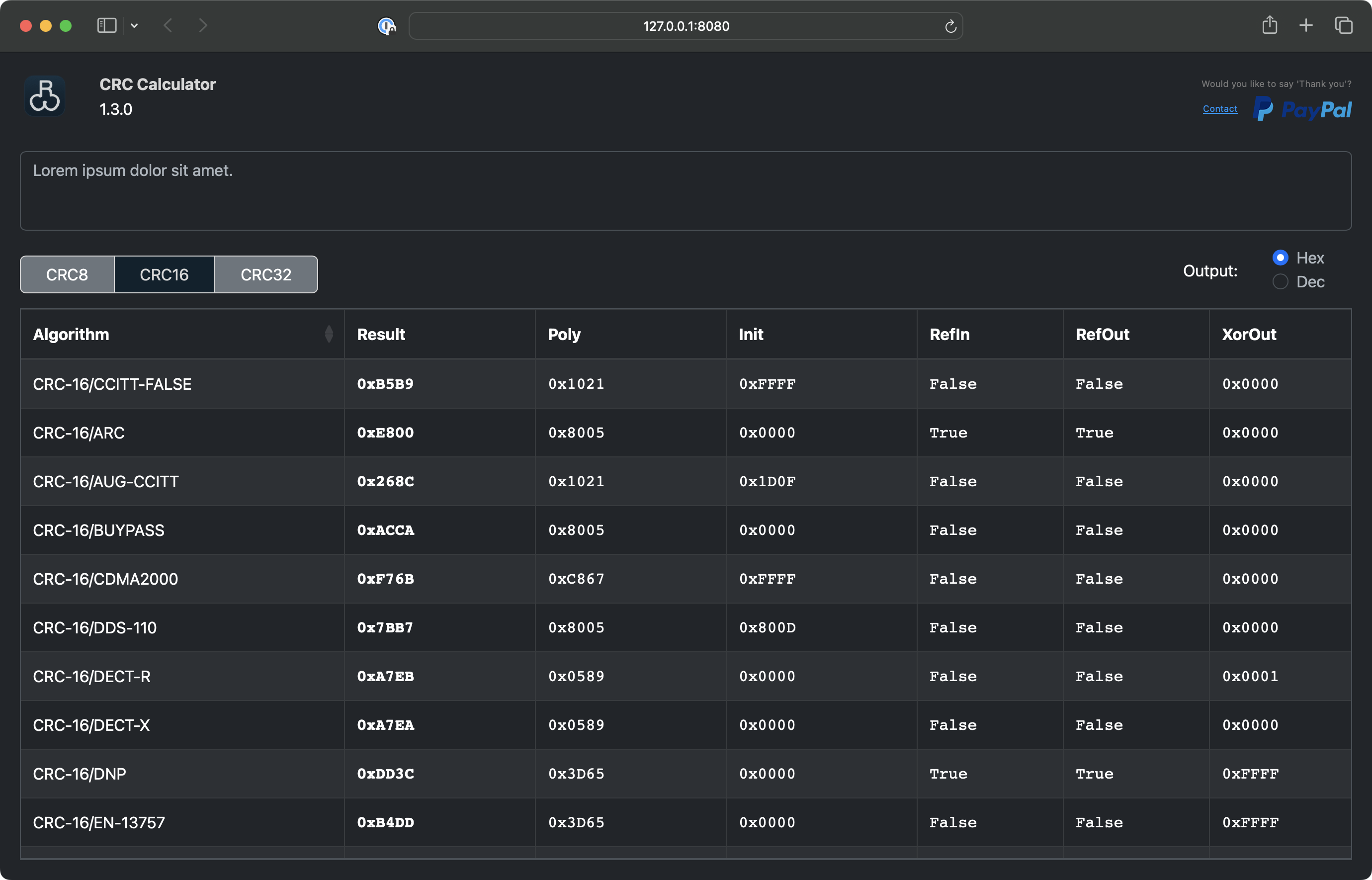 ScreenShot: CRC16CalculatorWeb