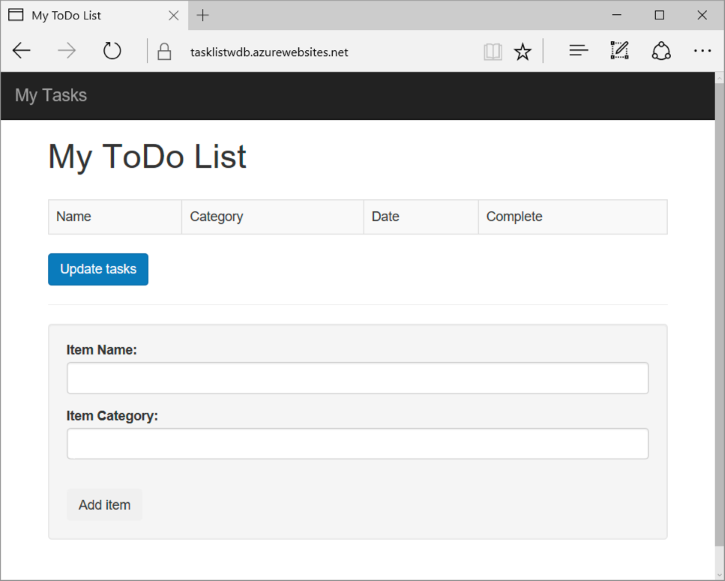 Screen shot of the My Todo List application created in this Node.js tutorial