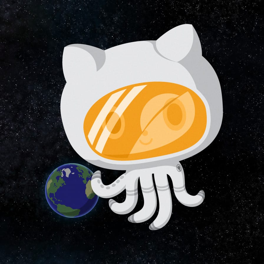 GitHubs Octocat Mascot in a space suite floating above earth