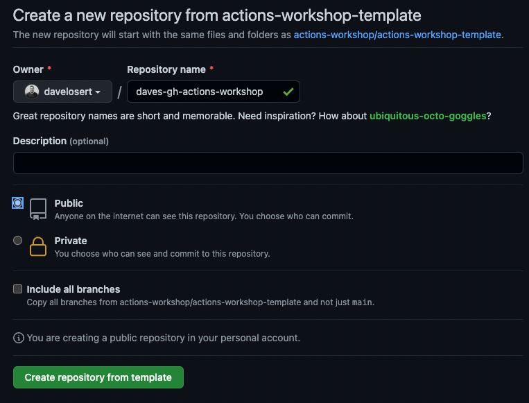 Image of Repository Creation Screen with settings as explained above