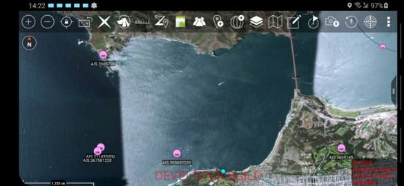 Screenshot of AIS points in ATAK-Div Developer Edition.