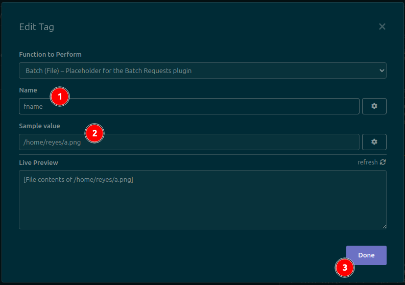 a screenshot of the Batch (File) tag's config dialog