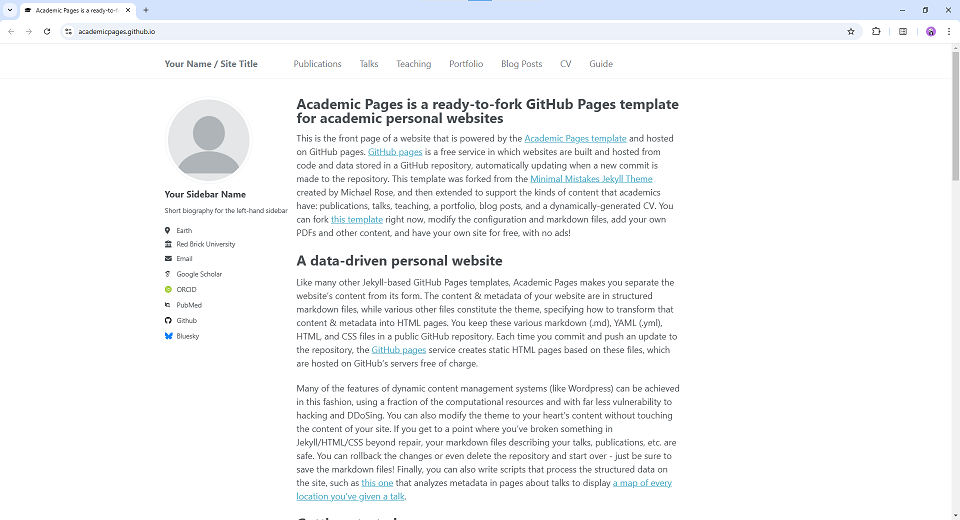 Academic Pages template example