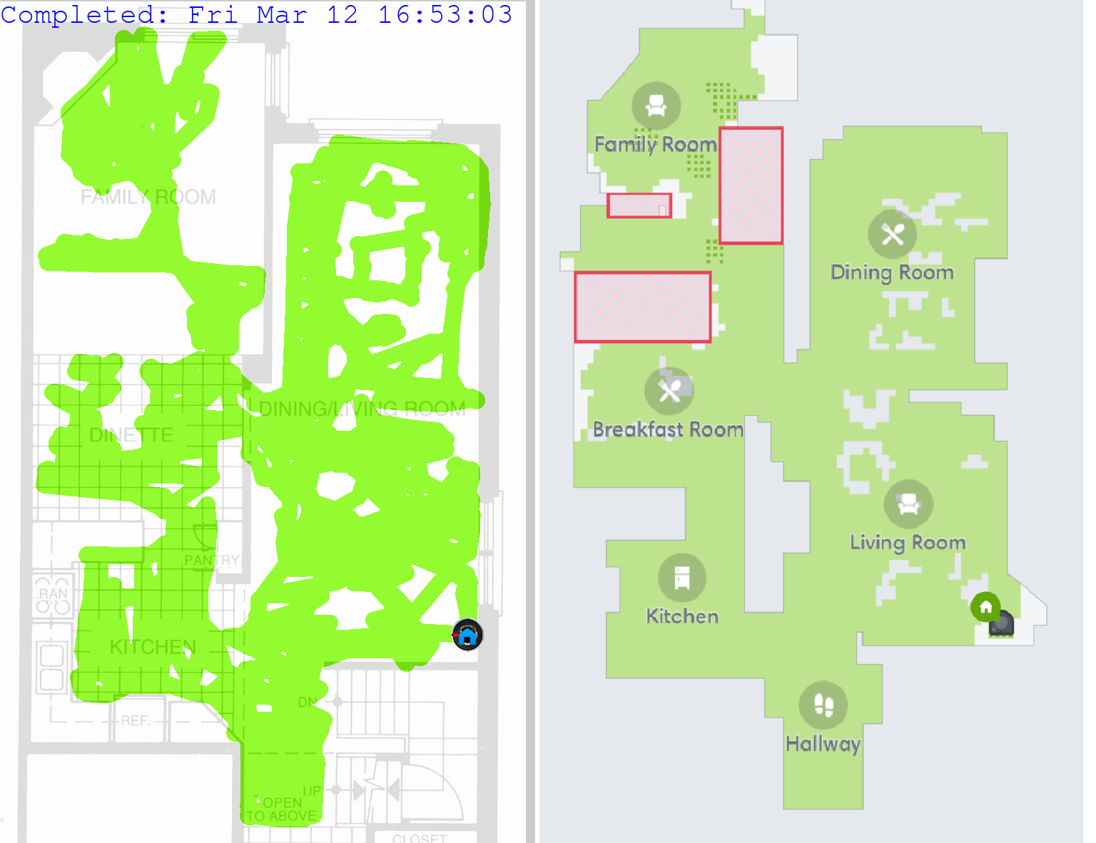 iRobot Roomba cleaning map comparison