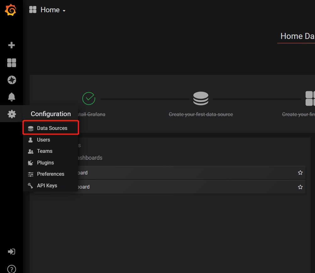 Grafana 首页配置数据源入口