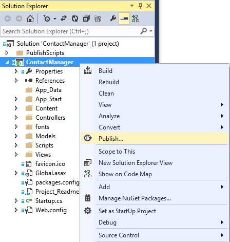 Publish in project context menu