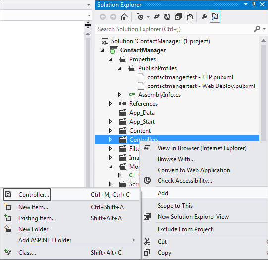 Add Controller in Controllers folder context menu