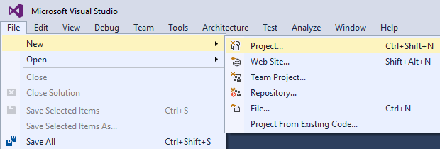 New Project in File menu