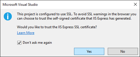 instructions to trust the self-signed certificate that IIS Express has generated