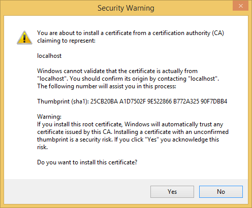 localhost IIS Express certificate warning 