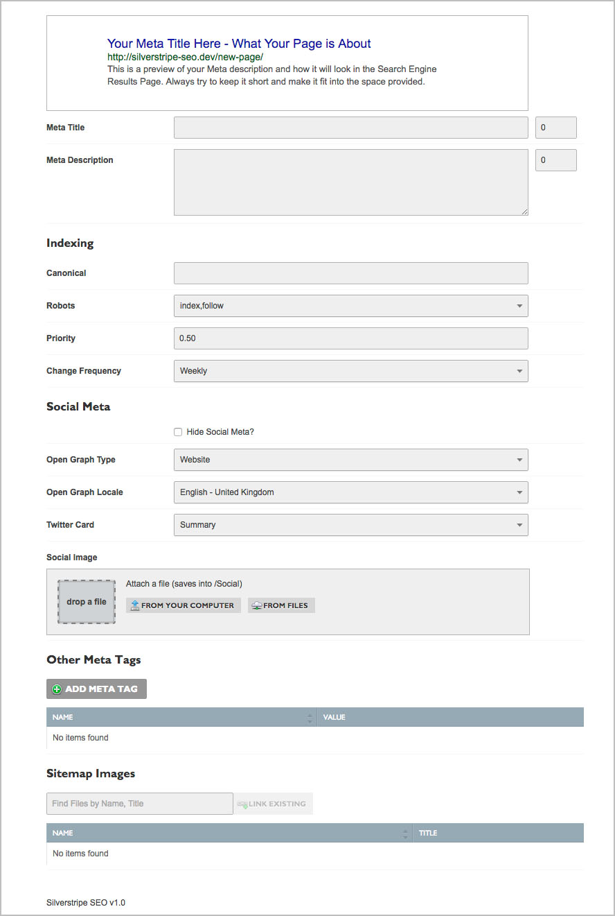 Silverstripe SEO object panel