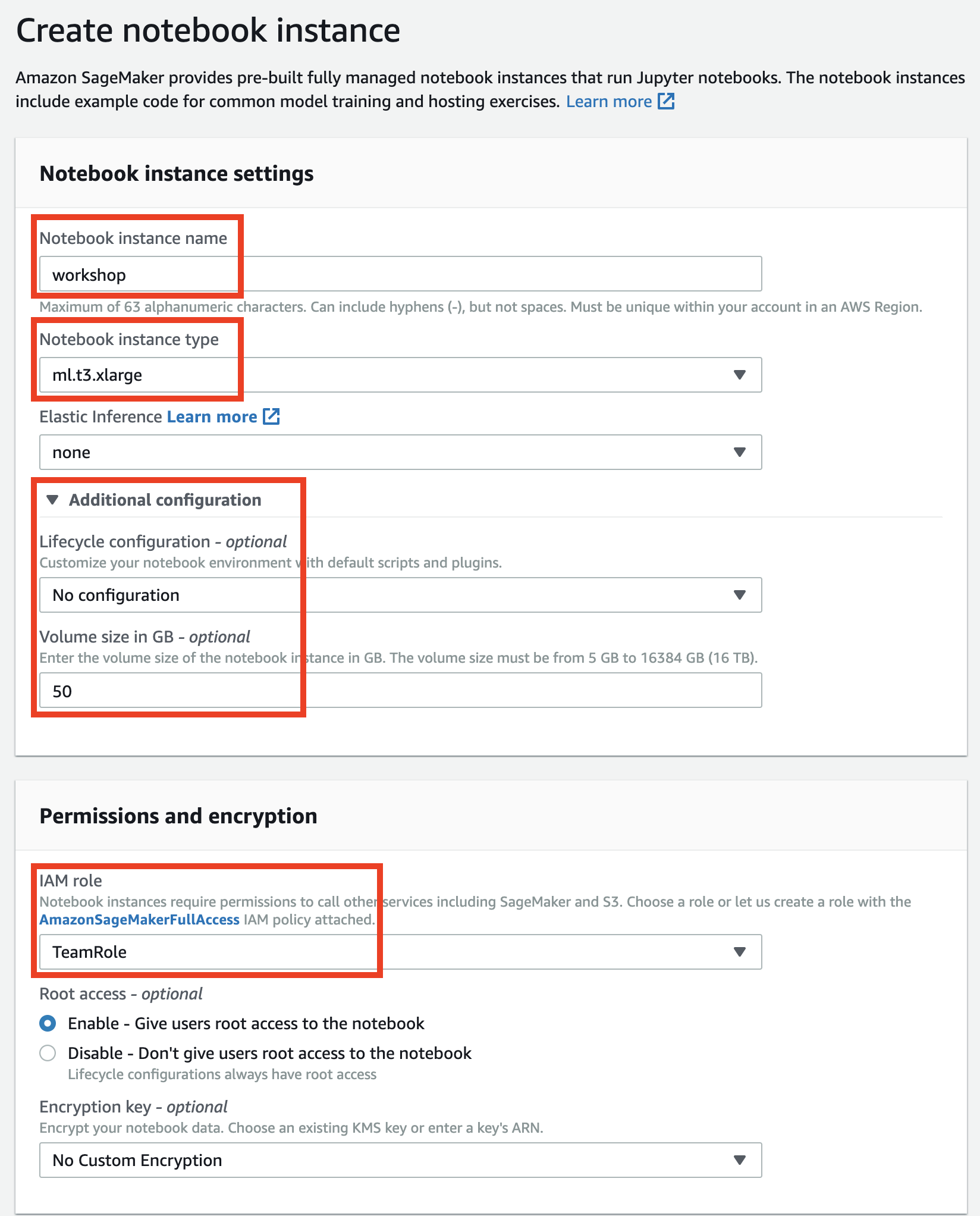 Fill notebook instance