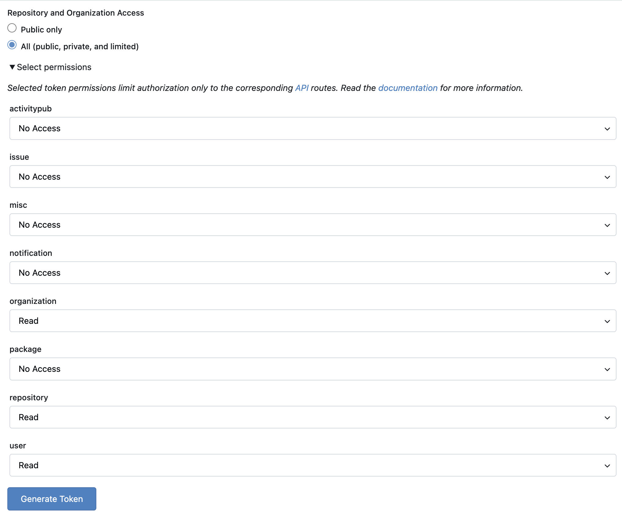 Gitea Access token creation