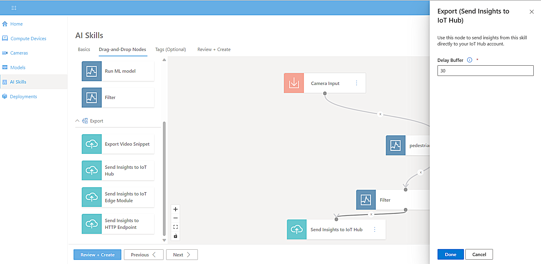 Screenshot of Drag-and-Drop Nodes tab displaying Export properties box