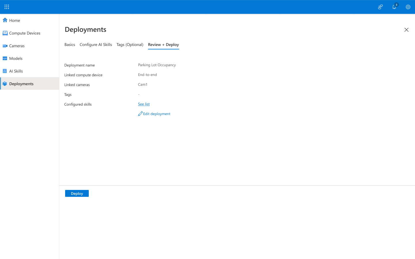 Screenshot of Deployment page displaying deployment