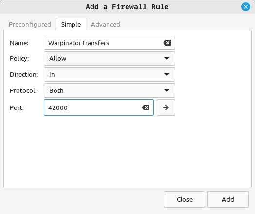 Transfers: TCP port