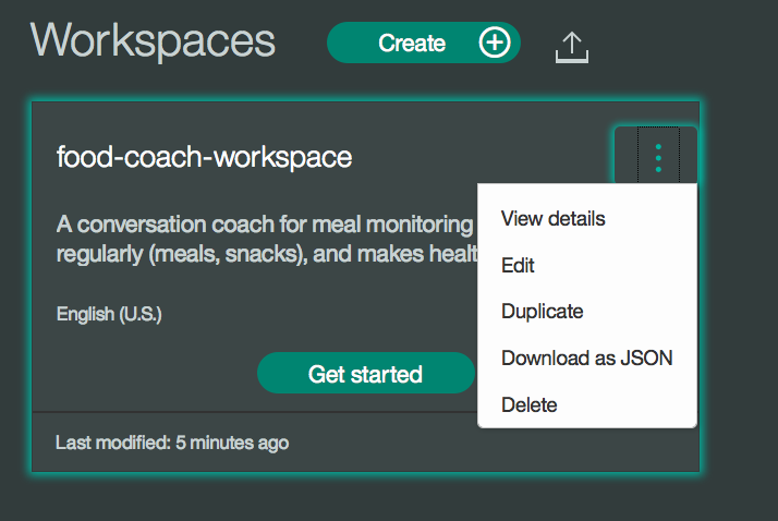 Screen capture of workspace tile menu