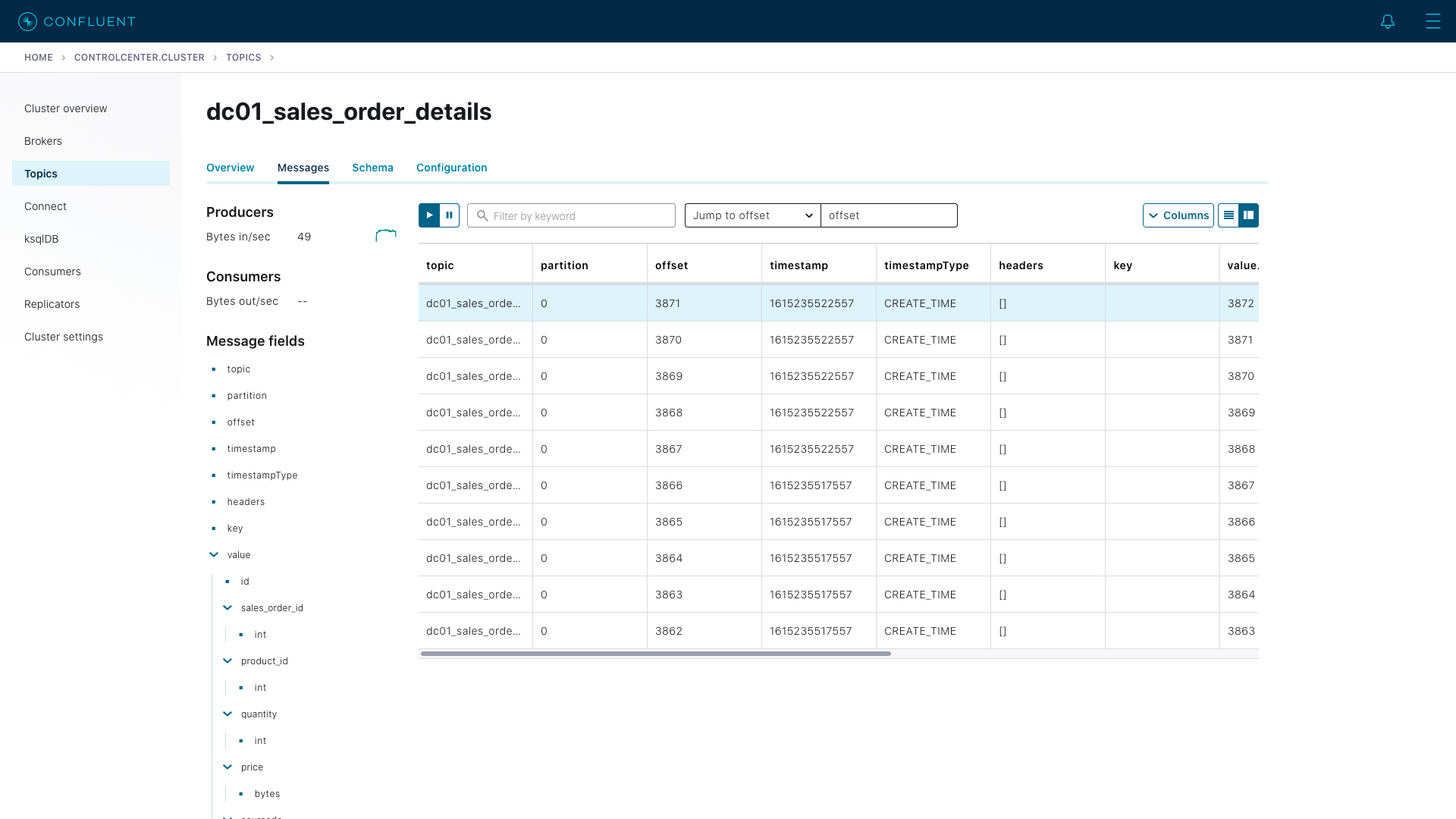 Control Center dc01_sales_order_details topic