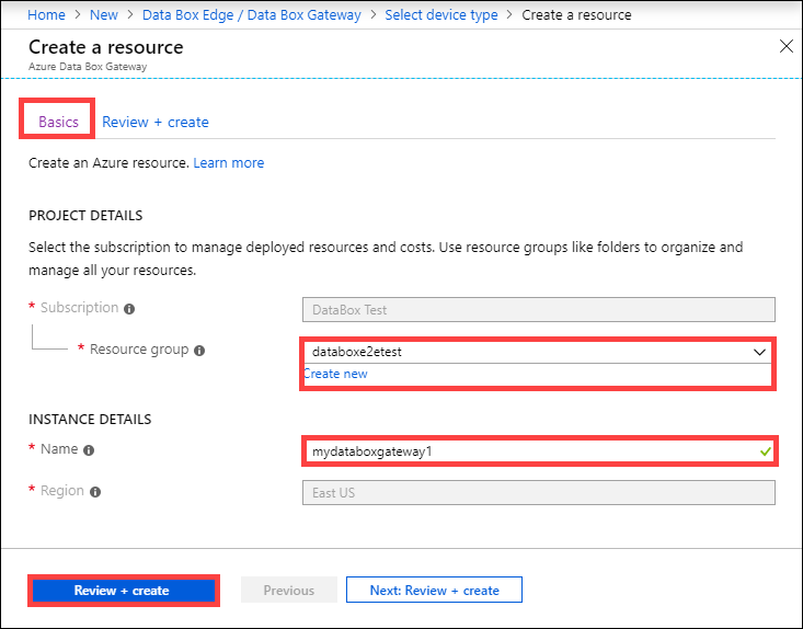 Create Data Box Gateway resource