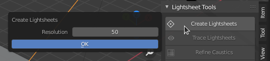 Screenshot of Create Lightsheet operator panel