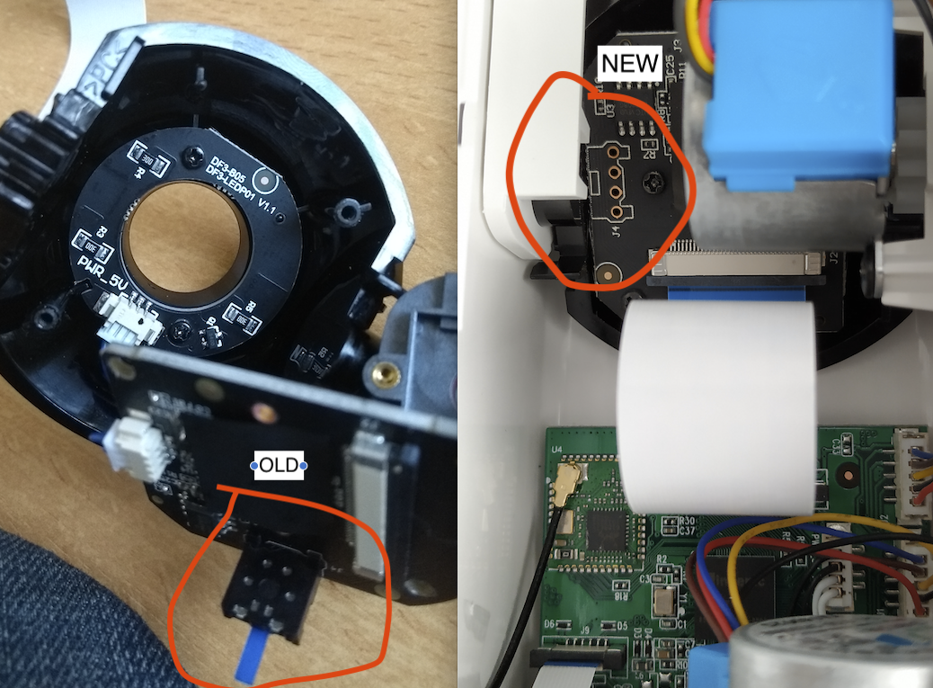 Old tilt end-stop vs new (missing) end-stop