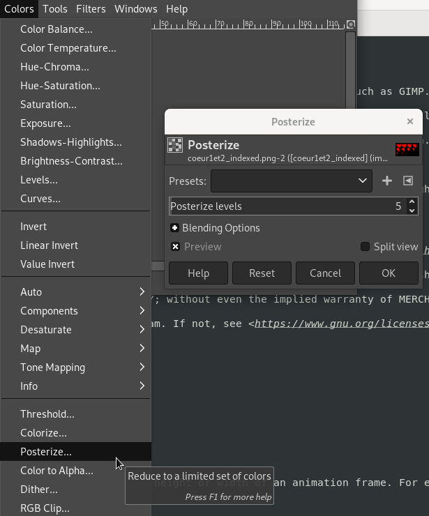 Posterize function in Gimp