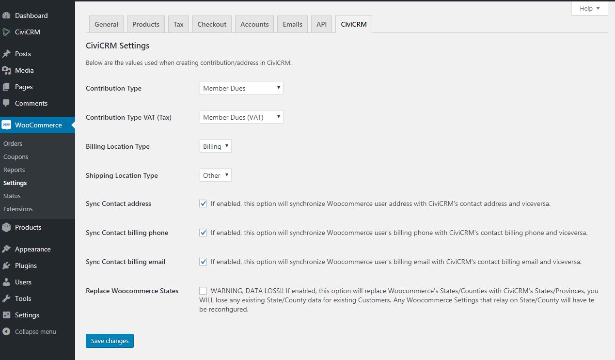 Woocommerce CiviCRM Settings