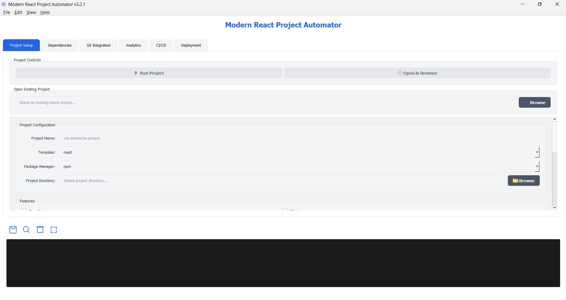 React Project Automator Interface