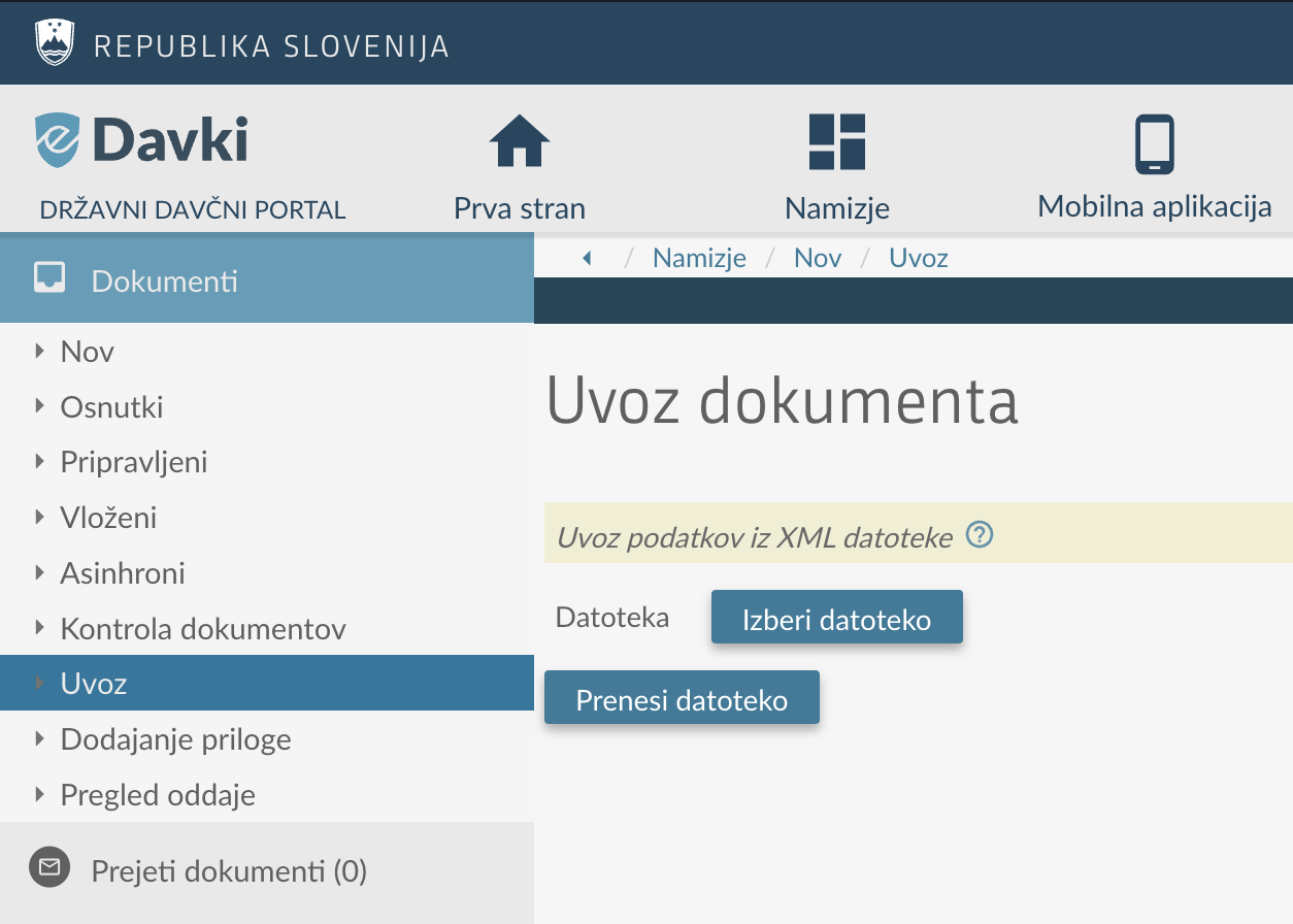 Dokumenti > Uvoz