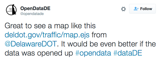 Tweet from Open Data Delaware