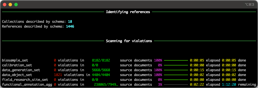 Screenshot of refscan console output