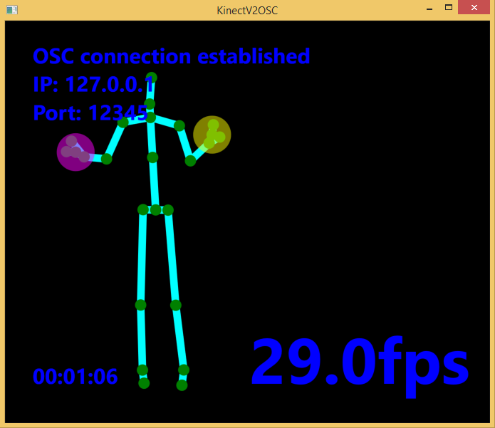 Screenshot of KinectV2OSC in action