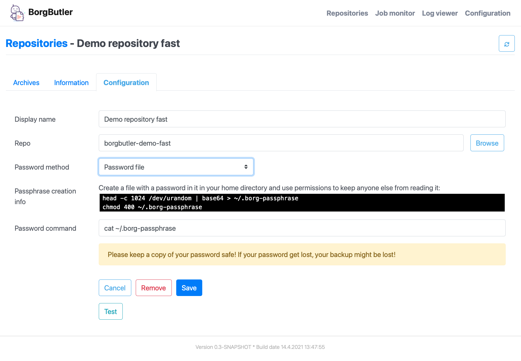 Configuration of a repo