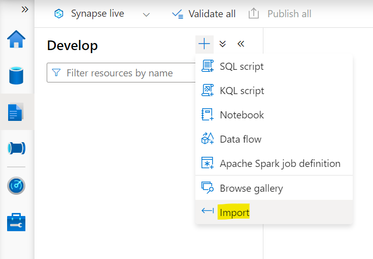 Select Import to import the PySpark notebook