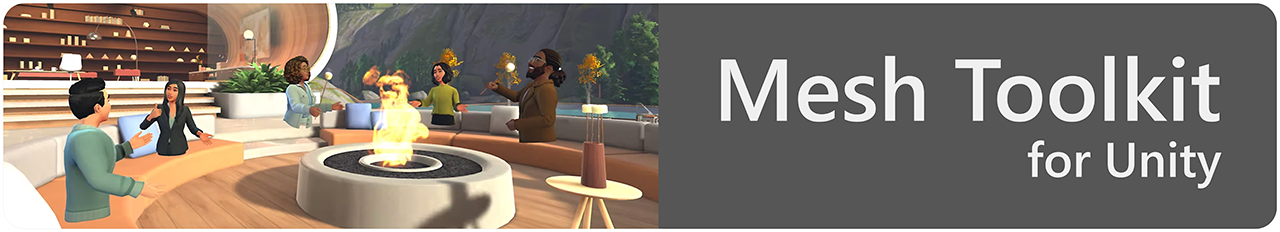 A banner showing the words "Mesh Toolkit for Unity" and avatars roasting marshmallows near a campfire.