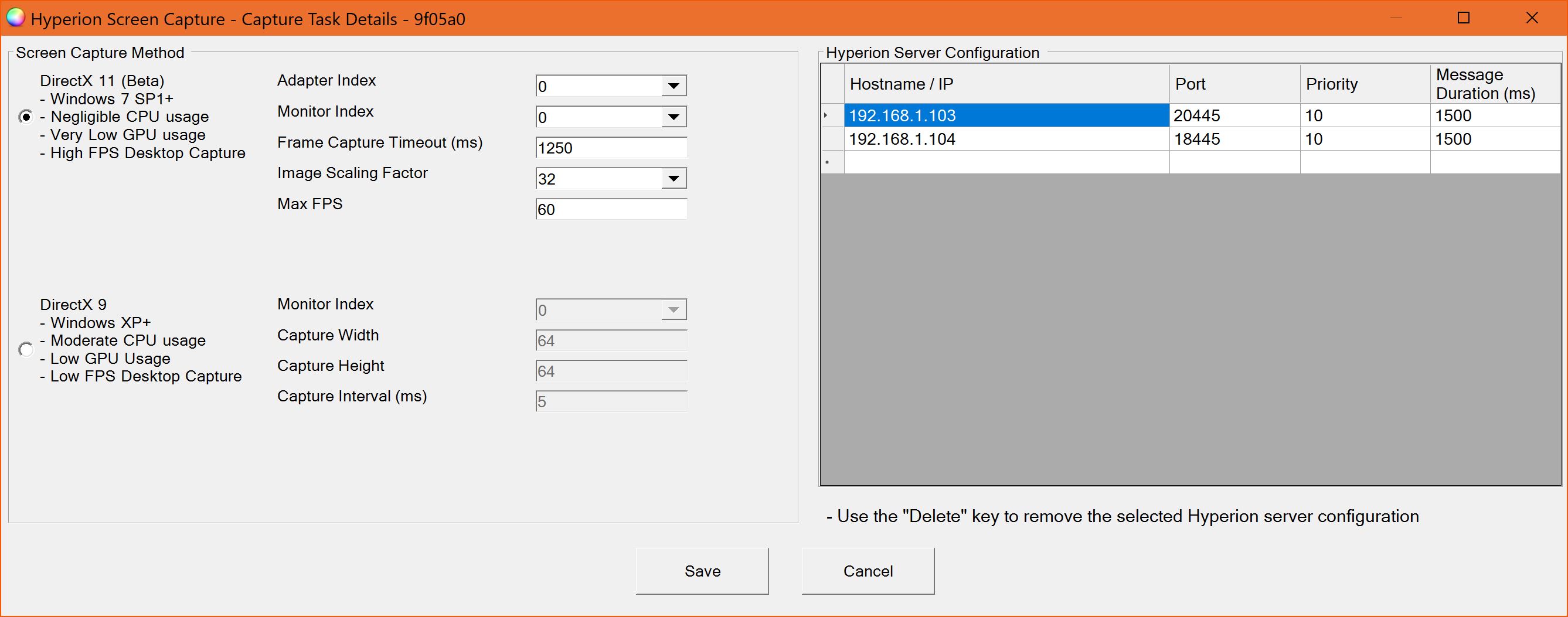 Setup Window Edit Capture Configuration