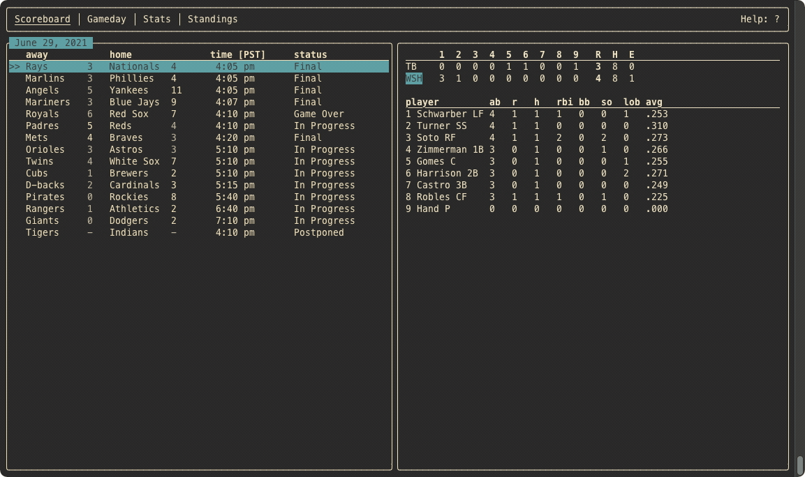 Demo showing schedule view, Gameday, and standings.