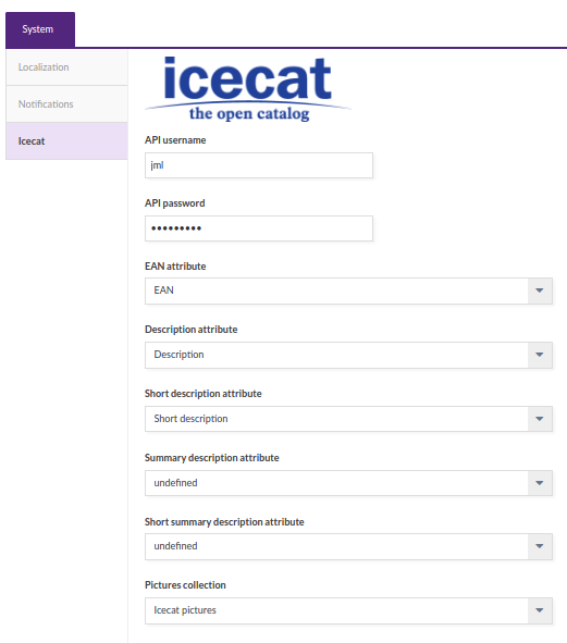 Configuration screen