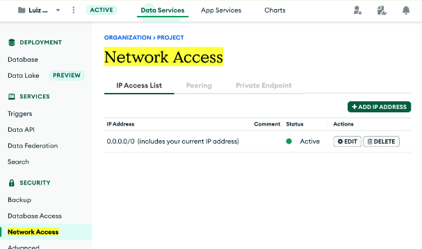 Network access - Allow from anywhere