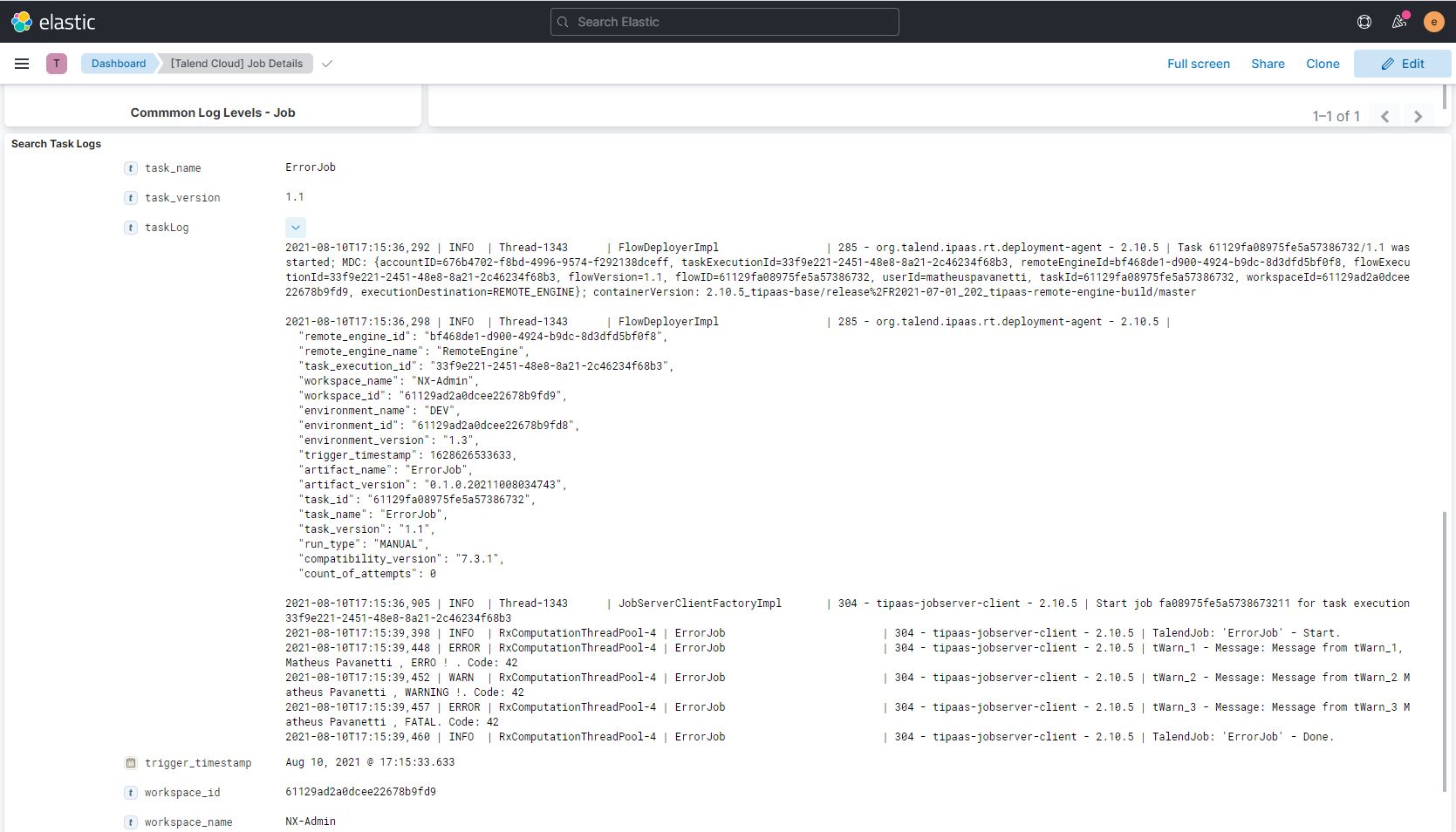 Talend Job Details