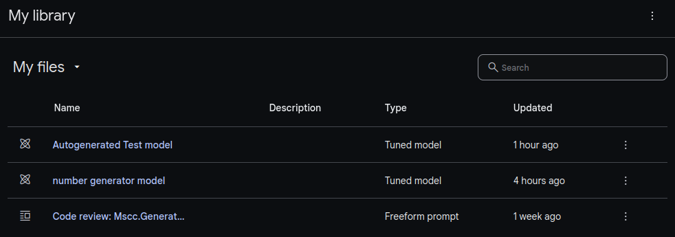 Tuned models are listed below My Library in Google AI Studio