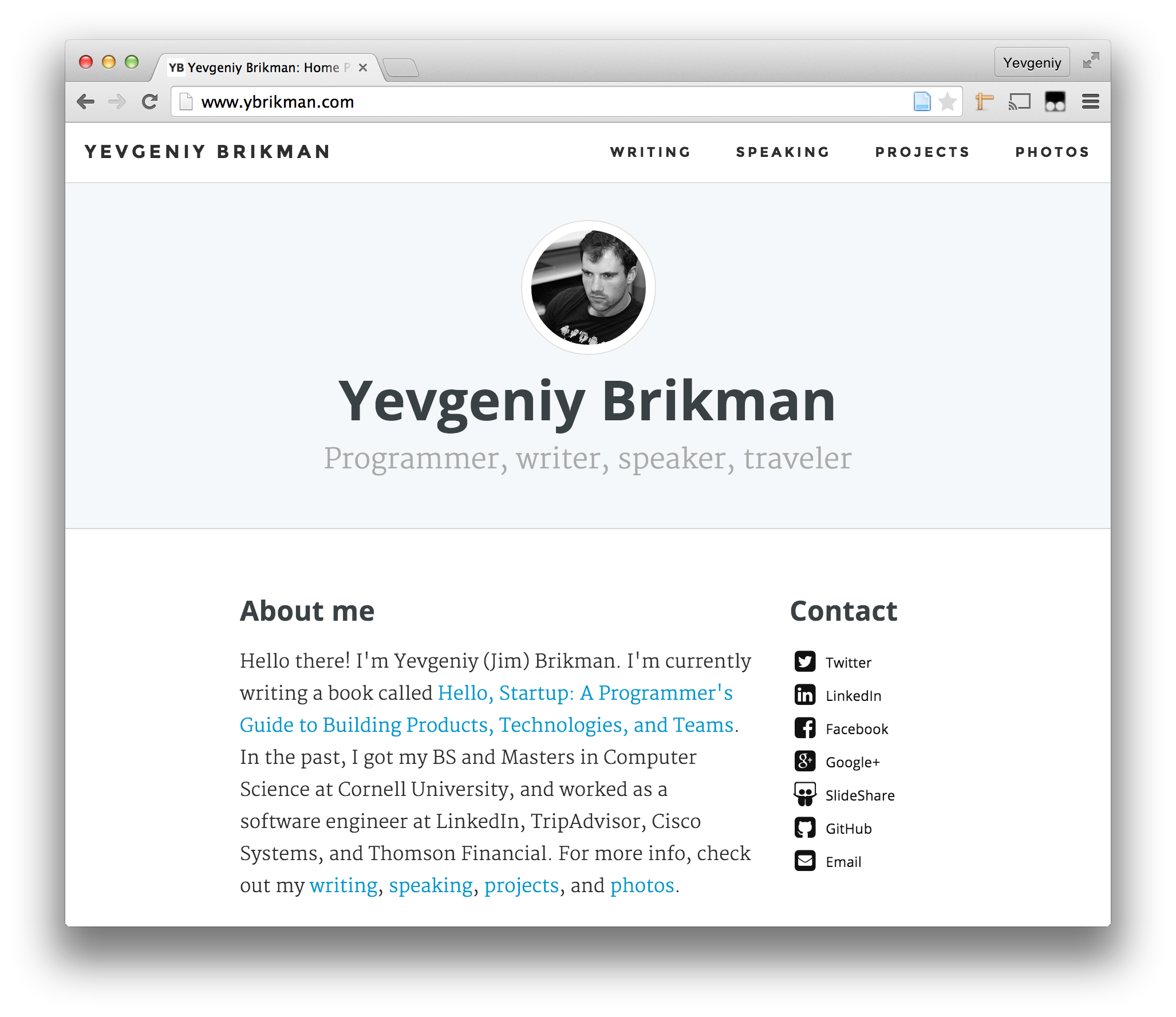 Yevgeniy Brikman Home Page Screenshot