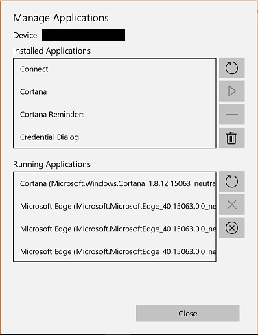 Manage Applications Dialog