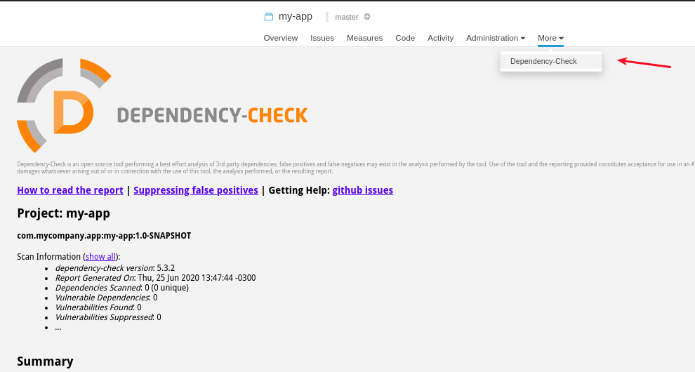 Novo projeto - resultado do dependency check